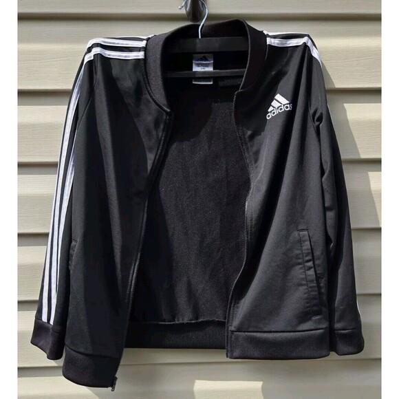 ADIDAS Girls XL 16 Black 3-Stripes Jacket Zip-up Tricot Track Gym Sports AP4472 - Picture 3 of 8